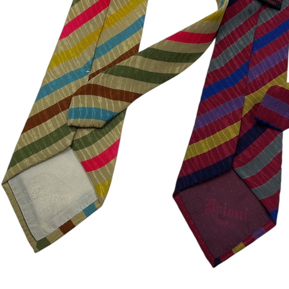 2 BRIONI VINTAGE RARE Burgundy/Beige Striped Silk LUXURY Tie ITALY - Picture 5 of 8